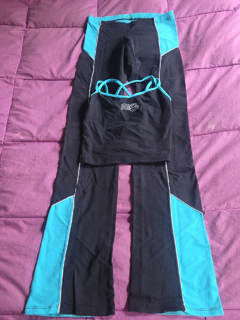 Vintage OG Brasil Sul Turquoise & Black Low Rise Extra Long Pant & Cami Set M